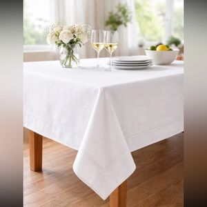 Cotton White 60x76 Hotel Type Tablecloth. Classic| Timeless | Washable. EUC